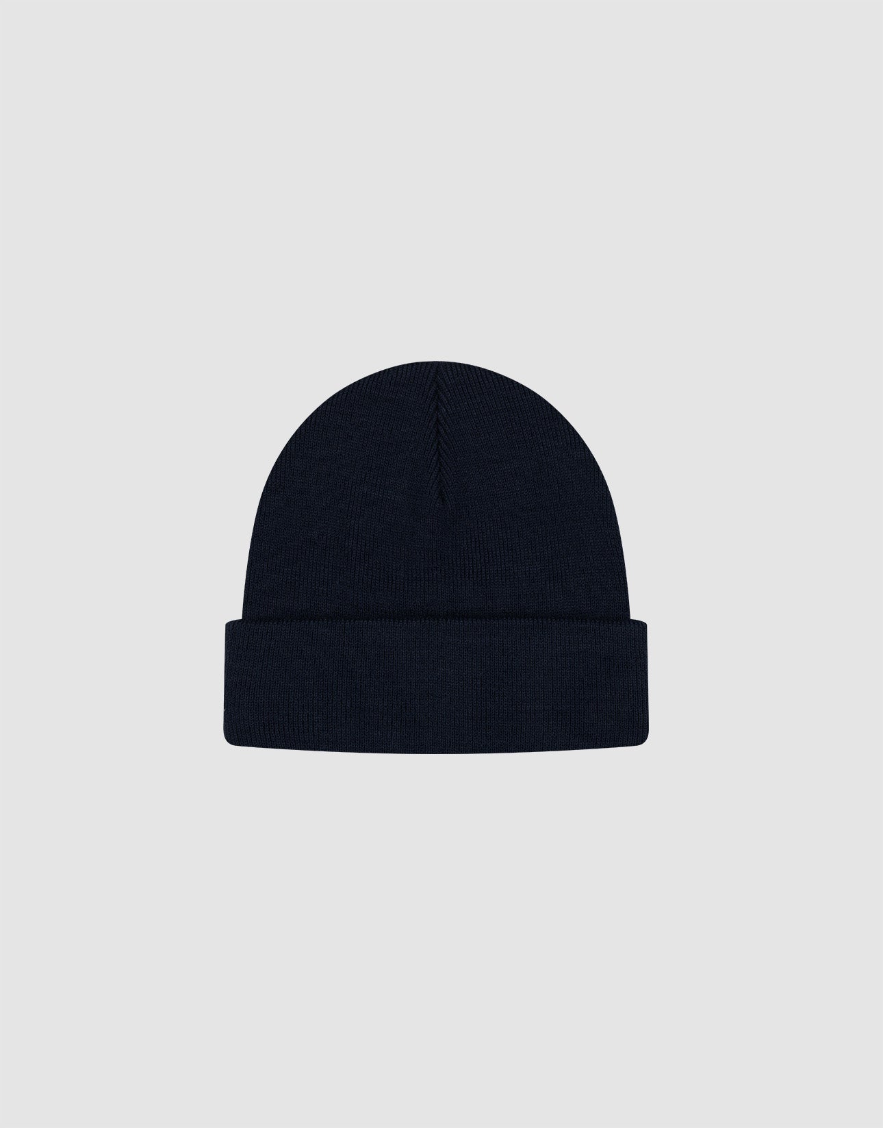 The LIVE FAST DIE YOUNG Basic Beanie, in dark navy blue One Size, features a folded brim and subtle flag-label detail. Crafted from soft polyamide, it's shown against a light gray background.