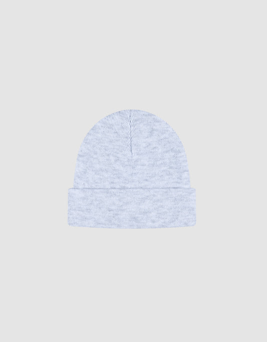 The LIVE FAST DIE YOUNG Basic Beanie is a light gray Polyacryl knit, one size fits all, featuring a folded brim and subtle flaglabel, shown on a plain light gray background.