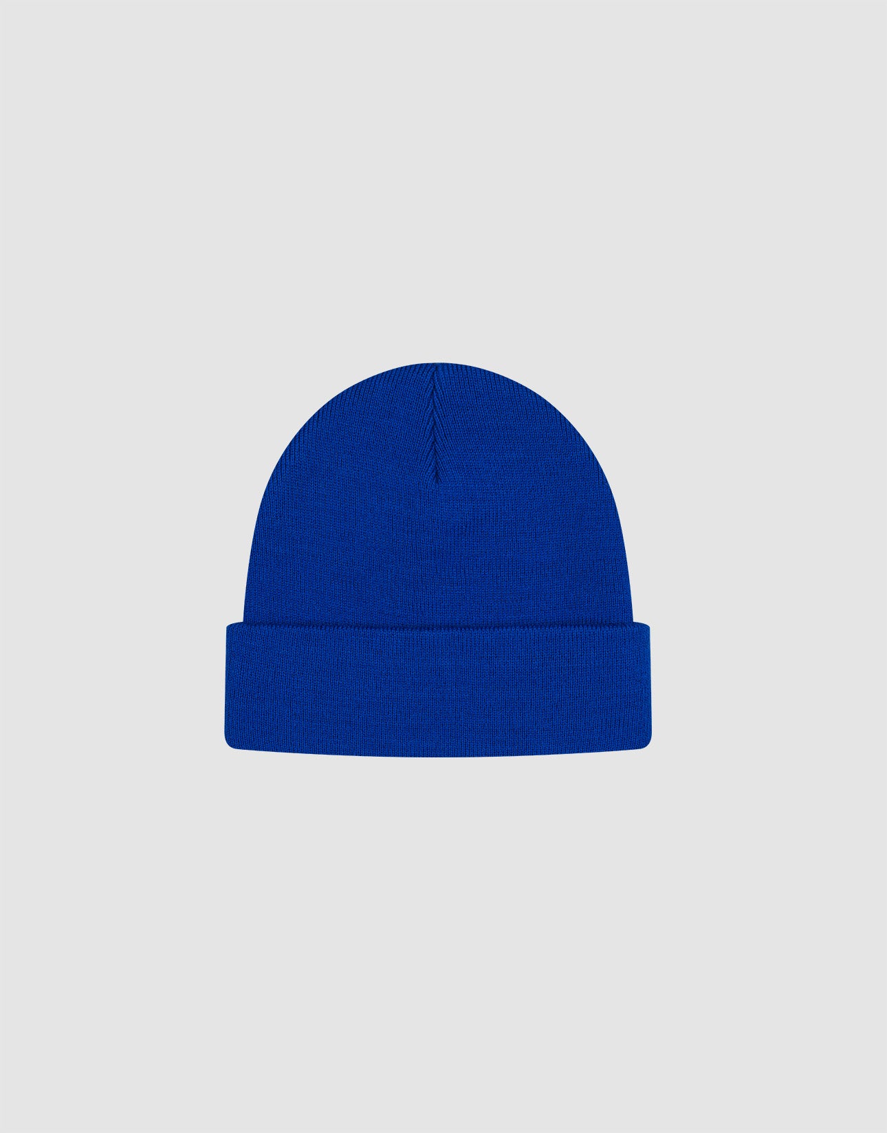 The LIVE FAST DIE YOUNG Basic Beanie is a plain royal blue Polyacryl knit hat, One Size, featuring a folded cuff and subtle flaglabel, shown against a light gray background.