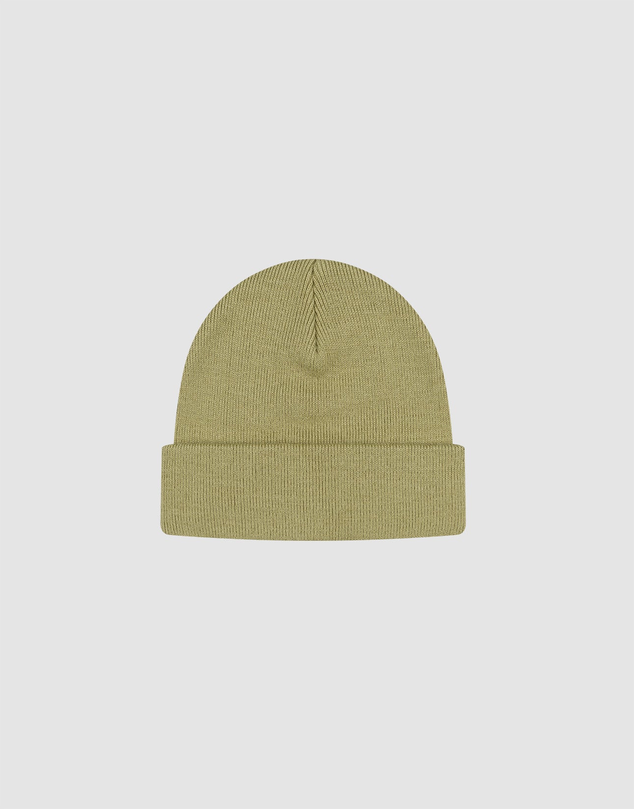 The Basic Beanie by LIVE FAST DIE YOUNG is a plain, light olive green Polyacryl knit hat with a folded cuff. Shown on a light gray background. Style LF2411-16606. One size for everyday comfort and warmth.
