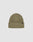 The LIVE FAST DIE YOUNG Rib Knit Beanie is a khaki green, one-size, ribbed knit hat with a folded brim, made from soft Polyamid. It features a small black flag-label tag on the side and is shown against a light gray background.