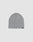 The LFDY Uncuffed Beanie is a plain light gray knit hat made from 100% Baumwolle, featuring a small black rectangular logo patch with white text on the lower edge, shown on a light gray background.