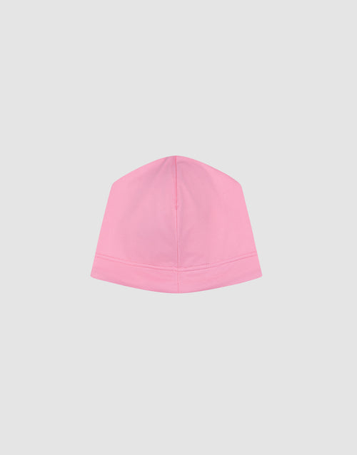 The Live Fast Performance Beanie by LIVE FAST DIE YOUNG features a plain pink design with soft fleece lining and minimal stitching, shown from the front on a light gray background without extra embellishments.