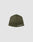 The Live Fast Performance Beanie by LIVE FAST DIE YOUNG is an olive green fitted hat with a white and grey "LIVE FAST" reflective logo on the front, thin fleece lining, shown on a plain light grey background.
