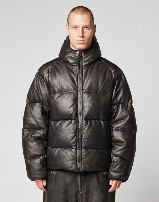 Live Fast Leather Puffer Jacket
