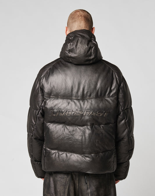 Live Fast Leather Puffer Jacket