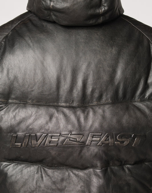 Live Fast Leather Puffer Jacket