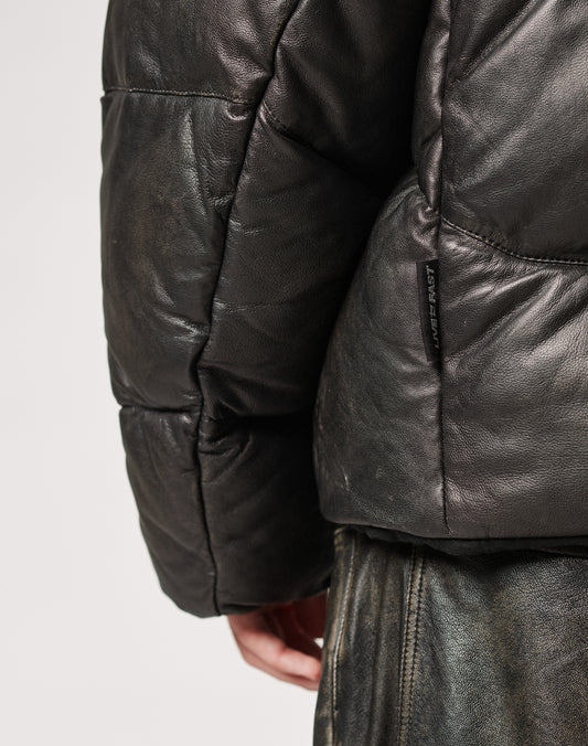 Live Fast Leather Puffer Jacket
