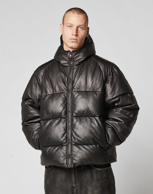 Live Fast Leather Puffer Jacket