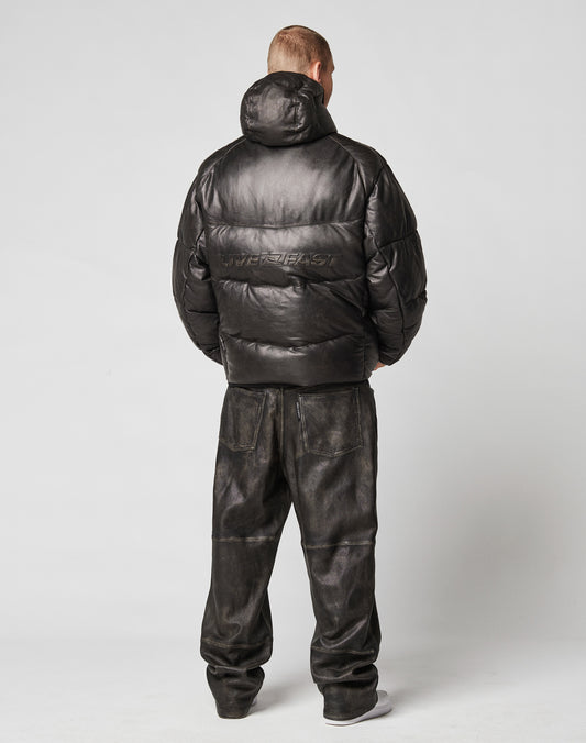 Live Fast Leather Puffer Jacket