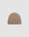 The Live Fast Boucle Beanie by LIVE FAST DIE YOUNG features brown ribbed knit polyester, a folded cuff, and subtle flag-label detail. Displayed on a light gray background. One size for a comfortable, versatile fit.
