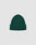 A LIVE FAST DIE YOUNG Rib Knit Beanie in green, featuring a folded brim with a small rectangular flag label, is centered on a plain light gray background.