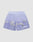 The LFDY Boat Mesh Shorts by LIVE FAST DIE YOUNG are light purple polyester athletic shorts with a white drawstring, regular fit, pixelated cloud design, "LIVE FAST" in white text, and a subtle logo on the lower right leg.