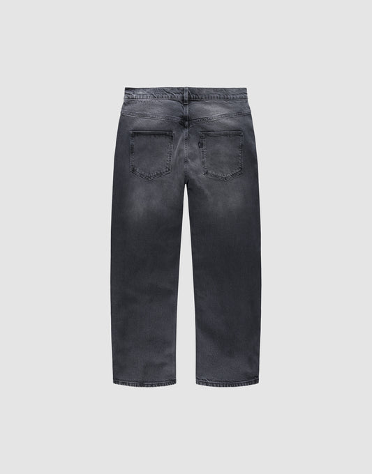 The LFDY Tire Tracks Denim by LIVE FAST DIE YOUNG is a pair of faded black, 100% Baumwolle jeans with a baggy, gerades Bein cut and two back pockets, shown from the back on a plain white background.