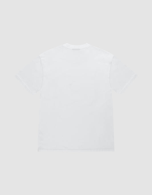 The LFDY Sixers Tee by LIVE FAST DIE YOUNG in Regular Fit, short-sleeved and plain white, shown from the back laid flat on a light gray background.