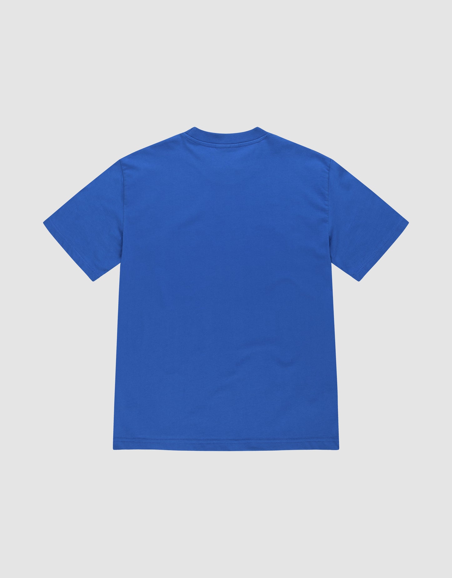 The LFDY Crash Kid Tee by LIVE FAST DIE YOUNG, a royal blue short-sleeved T-shirt made from 100% cotton, is laid flat with the back facing up on a white background.