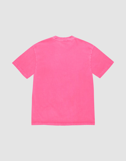 The LIVE FAST DIE YOUNG LFDY Triple Racing Tee is an oversized, short-sleeve, bright pink t-shirt shown laid flat with the back facing up on a light gray background.