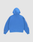 The LFDY Team Hooded Zip by LIVE FAST DIE YOUNG is shown from the back in bright blue, featuring a hood, oversize fit, white text on the right sleeve, and a small multicolor Flaggen-Stick tag near the left wrist on a light gray background.