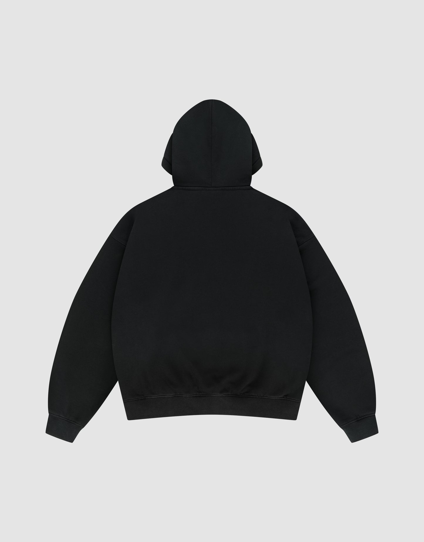 The Monaco Boys Hooded by LIVE FAST DIE YOUNG is shown from the back in black with long sleeves and an oversize fit, crafted from a soft Baumwolle-Polyester blend on a plain light gray background.