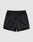LFDY Retro Satin Shorts by LIVE FAST DIE YOUNG in black with elastic waistband, oversized fit, and single back pocket, shown flat on a light gray background.