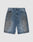 The LFDY Tire Tracks Jorts by LIVE FAST DIE YOUNG feature a baggy fit, straight leg, classic five-pocket design, 100% Baumwolle, button closure, and a faded crocodile skin pattern. Shown on a plain light background.