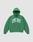 The Live Fast College Hooded by LIVE FAST DIE YOUNG is an oversize green hoodie with a white "LIVE FAST" front print, front pocket, shown on a plain light gray background.