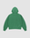 A plain green Live Fast College Hooded by LIVE FAST DIE YOUNG, crafted from a soft cotton-polyester blend, is displayed flat on a light gray background with the hood up and sleeves spread out.