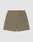 The LIVE FAST DIE YOUNG Basic Mesh Shorts feature an olive green color, regular fit, elastic waistband, single back pocket, and are made from polyester. They are shown flat on a light gray background.