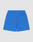 LIVE FAST DIE YOUNG Basic Mesh Shorts in blue, featuring an elastic waistband and a single back pocket, made from lightweight polyester and shown flat on a white background.