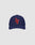 The LFDY Snapback by LIVE FAST DIE YOUNG features a navy blue design with a red and white embroidered “LF” Multi-Logo-Stick on the front, adjustable Snapverschluss, and Modell LF2605-20880. Displayed on a plain light gray background.
