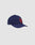 The LFDY Snapback by LIVE FAST DIE YOUNG features a navy blue design, red and white LF embroidery, Multi-Logo-Stick on the front, and snap closure. Model LF2605-20880. Displayed against a plain light gray background.