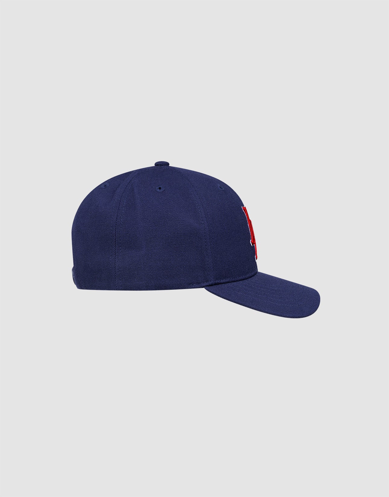 The LFDY Snapback by LIVE FAST DIE YOUNG is a navy blue cap with a curved brim, snap closure, structured crown with ventilation eyelets, and red and white Multi-Logo embroidery on the front. Model: LF2605-20880.