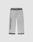 LIVE FAST DIE YOUNG’s Live Fast Boucle Pants: light gray, wide fit with straight leg, dark gray gradient waistband/cuffs, drawstring elastic waist, side pockets, and bold black LIVE FAST print down the left leg.