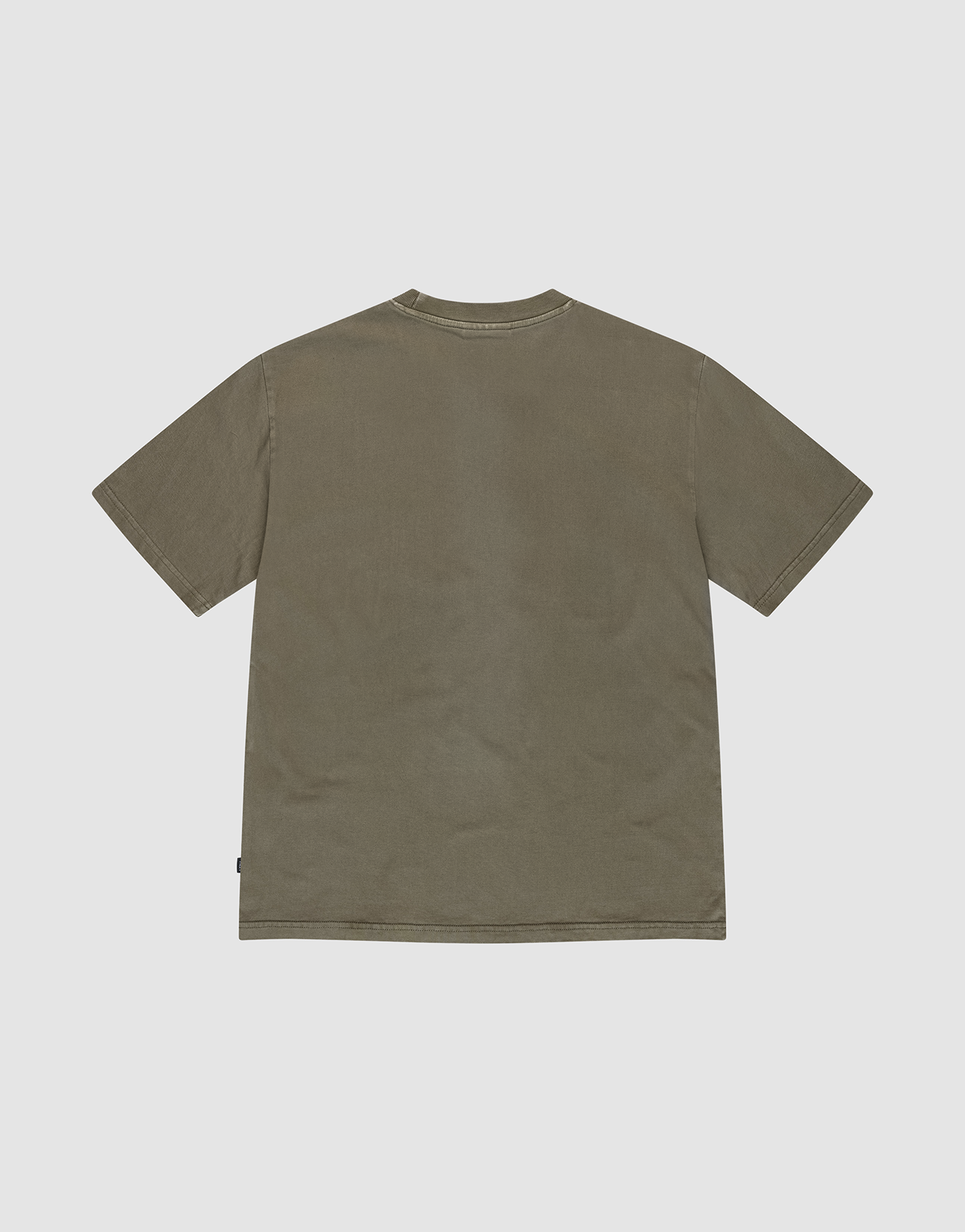 Back view of the Live Fast Rhinestone Tee by LIVE FAST DIE YOUNG in olive green with a vintage Waschung finish, short sleeves, simple crew neckline, and no visible logos or designs, laid flat on a white background.