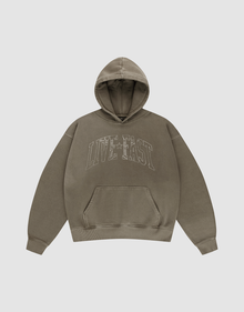 The LIVE FAST DIE YOUNG Live Fast Rhinestone Hooded sweatshirt is olive green, oversized, with a front pocket and "LIVE FAST" in bold distressed white across the chest for a cool vintage look. | plain