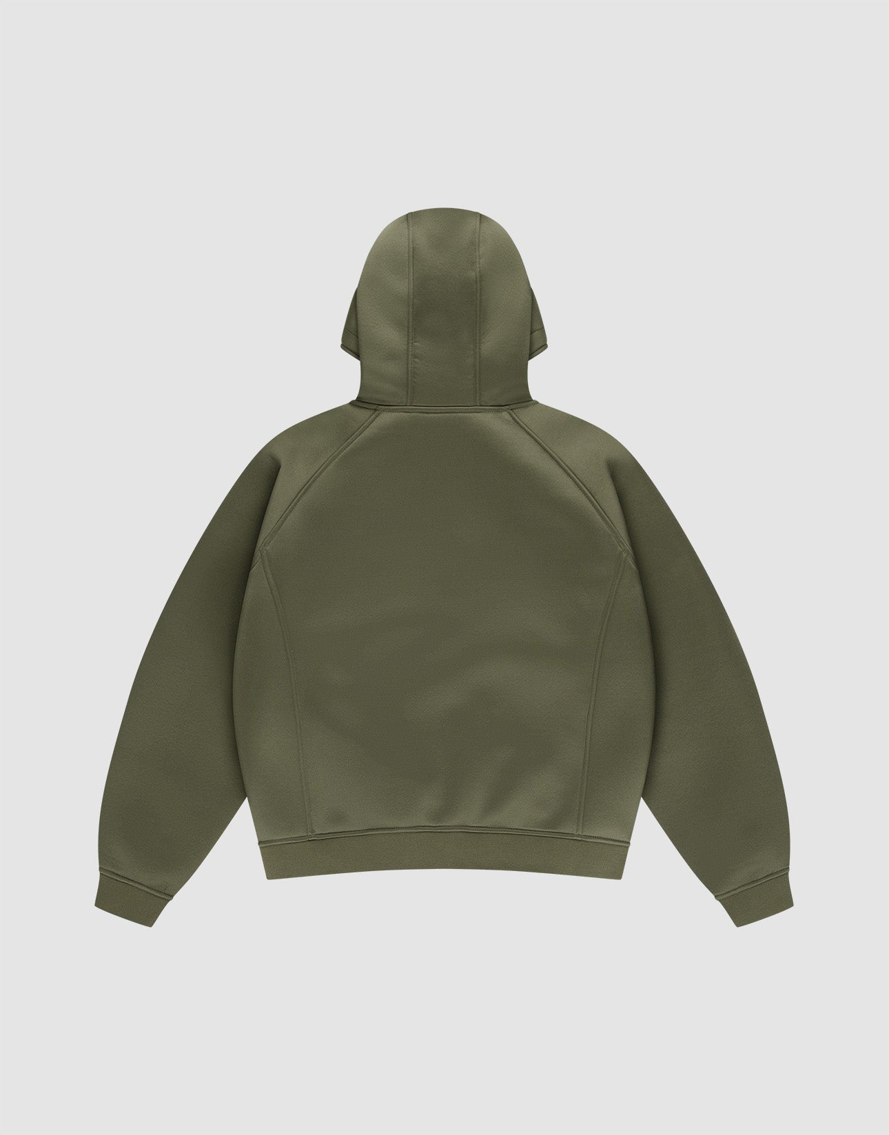 The LFDY Scuba Hooded Zip by LIVE FAST DIE YOUNG in olive green is shown from the back with long sleeves, a relaxed fit, no visible front logo or designs, made from soft polyester, set against a plain white background.