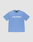The Basic +49 Tee by LIVE FAST DIE YOUNG is a light blue oversized short-sleeve shirt with a bold white +49LiveFast™ front print, made from 100% Baumwolle and shown flat on a plain white background.