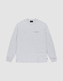 The LIVE FAST DIE YOUNG Basic Longsleeve is an oversized, light gray crewneck shirt with long sleeves and a small logo print on the left chest, shown laid flat on a white background. | plain