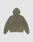 The LIVE FAST DIE YOUNG Basic +49 Hooded sweatshirt in olive green is shown from the back on a light gray background, featuring long sleeves and an oversize, relaxed fit with no visible logos or designs.