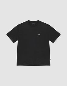 The Basic Chest Tee by LIVE FAST DIE YOUNG is a plain black regular fit, short-sleeve t-shirt in 100% cotton, featuring a small white LIFT logo below the collar. The shirt is displayed flat on a light gray background. | plain