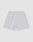 The Basic Sweat Shorts by LIVE FAST DIE YOUNG feature a light gray hue, logo print, oversized fit, elastic waistband, and a single patch pocket on the back right side, shown on a plain white background.