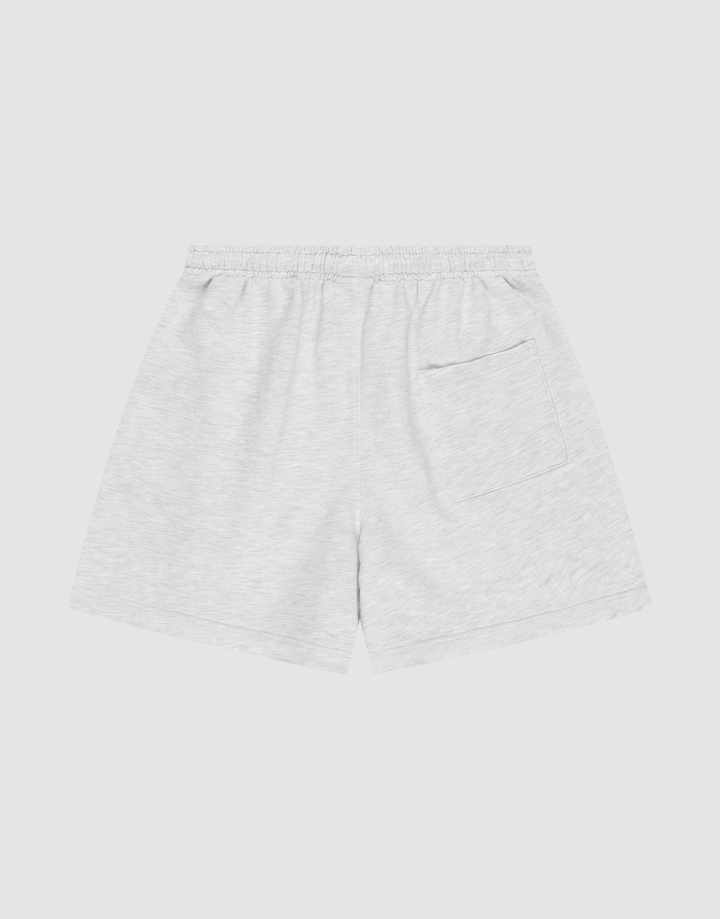 The Basic Sweat Shorts by LIVE FAST DIE YOUNG in light grey feature an elastic waistband and a single back pocket, shown flat on a white background.