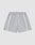 The LIVE FAST DIE YOUNG Basic Cotton Shorts are light gray with an elastic waistband, white drawstrings, side pockets, white side stripes, small hem slits, and a "LITF" logo by the left hem. Regular fit. Made from 100% Baumwolle.