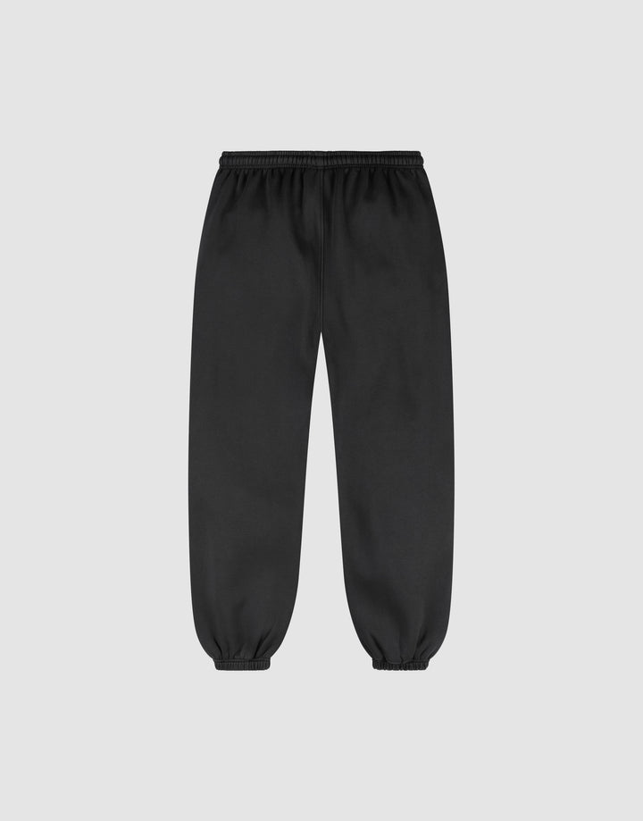 The LIVE FAST DIE YOUNG Basic Loose Jogger is a black sweatpant with an elastic waistband and ankle cuffs, plus a subtle logo print, shown against a plain light gray background.