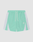 LIVE FAST DIE YOUNG Striped Mesh Shorts in mint green polyester feature white side panels, an elastic waistband with a white drawstring, and a small embroidered logo patch on the left leg, shown against a plain white background.