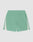 The LIVE FAST DIE YOUNG Striped Mesh Shorts are mint green athletic shorts made from 100% polyester, featuring white vertical panels, an elastic waistband, a right back pocket, and a logo patch. Regular fit shown flat against a plain background.