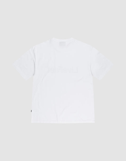 The Basic LiveFast Tee by LIVE FAST DIE YOUNG is a plain white short-sleeve t-shirt in Regular Fit, made from 100% Baumwolle, shown from the back on a light gray background with no visible designs or logos.