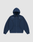 The LFDY Active Fleece Hooded Zip by LIVE FAST DIE YOUNG is a navy oversized zip-up hoodie with a hood, front pockets, black curved seams, and a small white chest logo, made from premium Baumwolle and shown on a light gray background.