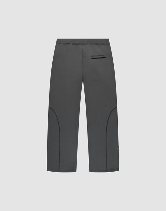 The LIVE FAST DIE YOUNG LFDY Active Fleece Jogger features a minimalist straight-leg design in dark gray with a single small pocket near the waistband, subtle front seam detailing, and a plain light gray background.