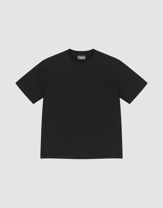 The LFDY Slim Tee by LIVE FAST DIE YOUNG, a plain black slim-fit T-shirt made from soft Baumwolle, is laid flat on a light gray background. | plain